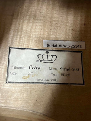 Vivo Strad model 200 3/4 Cello