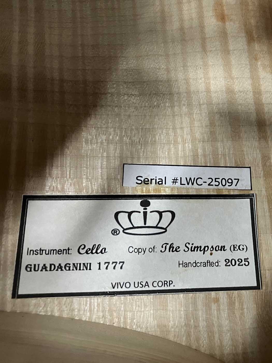 Vivo Guadagnini 1777 'Simpson' Replica 4/4 Cello (25097)