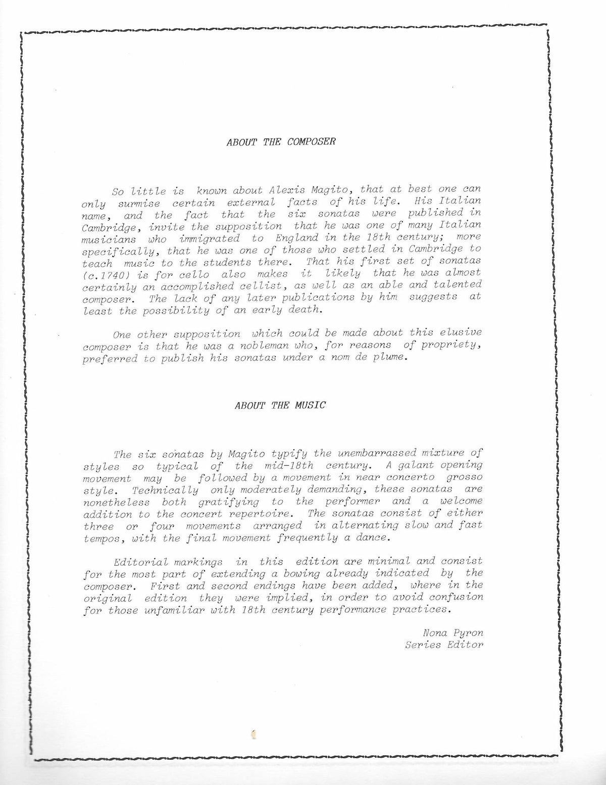 Six Sonatas for Violoncello and Basso continuo (Vol. 2: Sonatas 4-6) - Cello Music