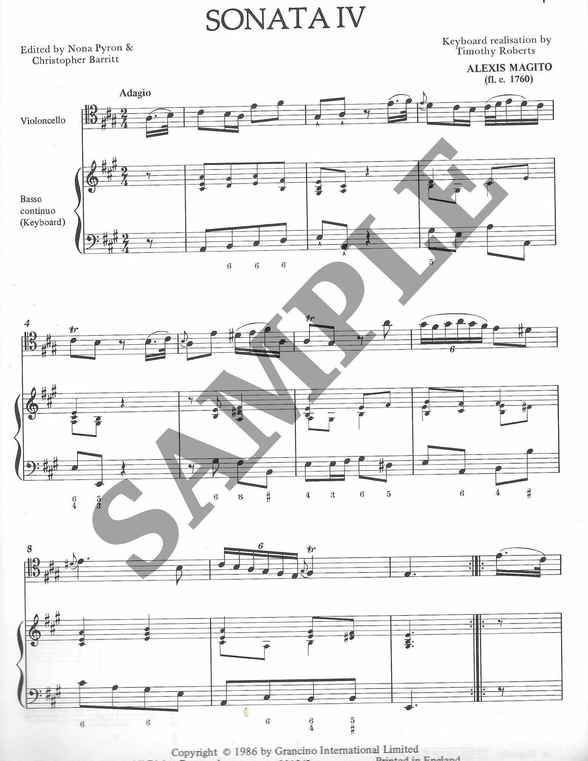 Six Sonatas for Violoncello and Basso continuo (Vol. 2: Sonatas 4-6) - Cello Music