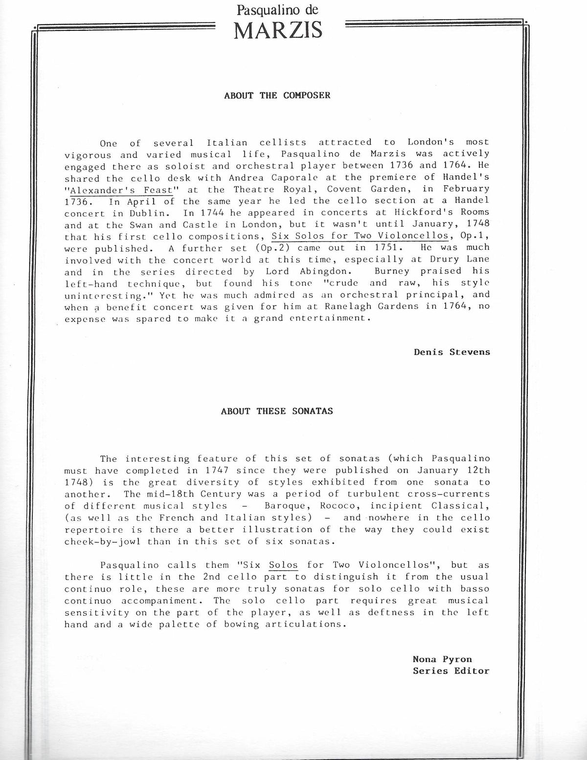 Six Solos for 2 Violoncellos (Vol. 2: Sonatas 4-6) - Cello Music