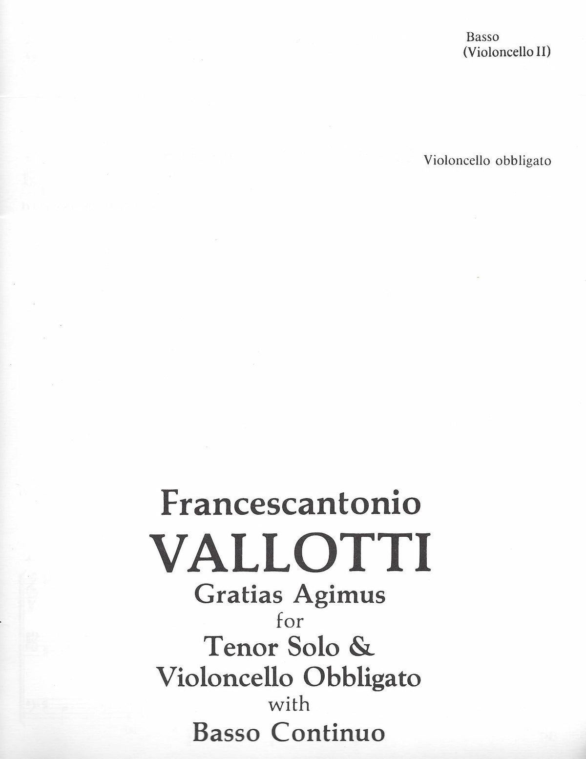 Gratias Agimus for Tenor Solo and Violoncello Obbligato with Bass Continuo - Cello Music