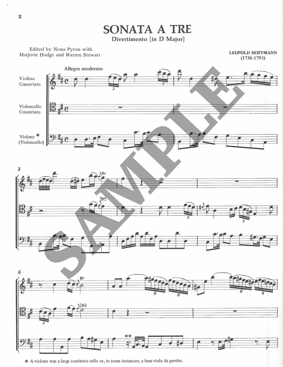 Divertimento in A (Sonata a tre) for Violin Concertato, Violoncello, and 2nd Violoncello