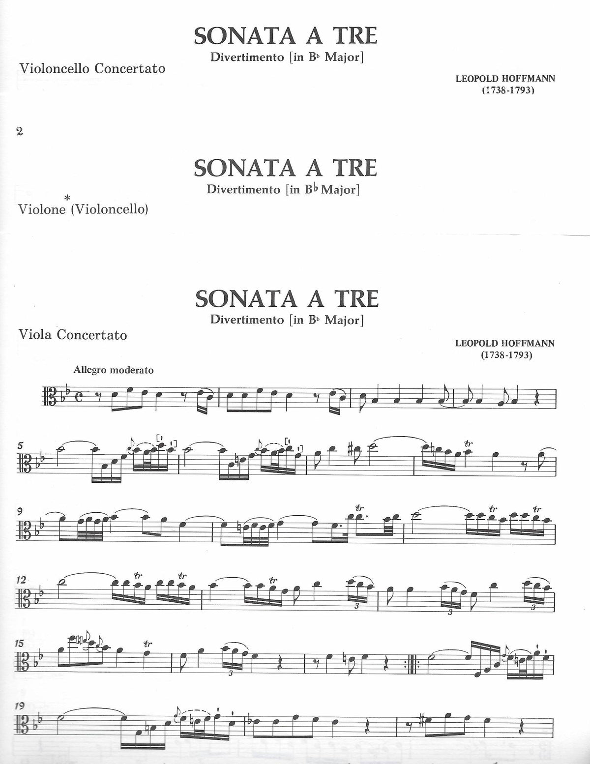 Divertimento in B flat (Sonata a tre) for Viola Concertato, Violoncello Concertato, and 2nd Violoncello